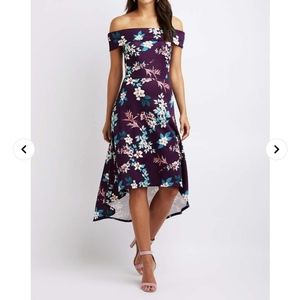 Floral Off The Shoulder High Low Midi Scuba Dress Charlotte Russe Small Purple